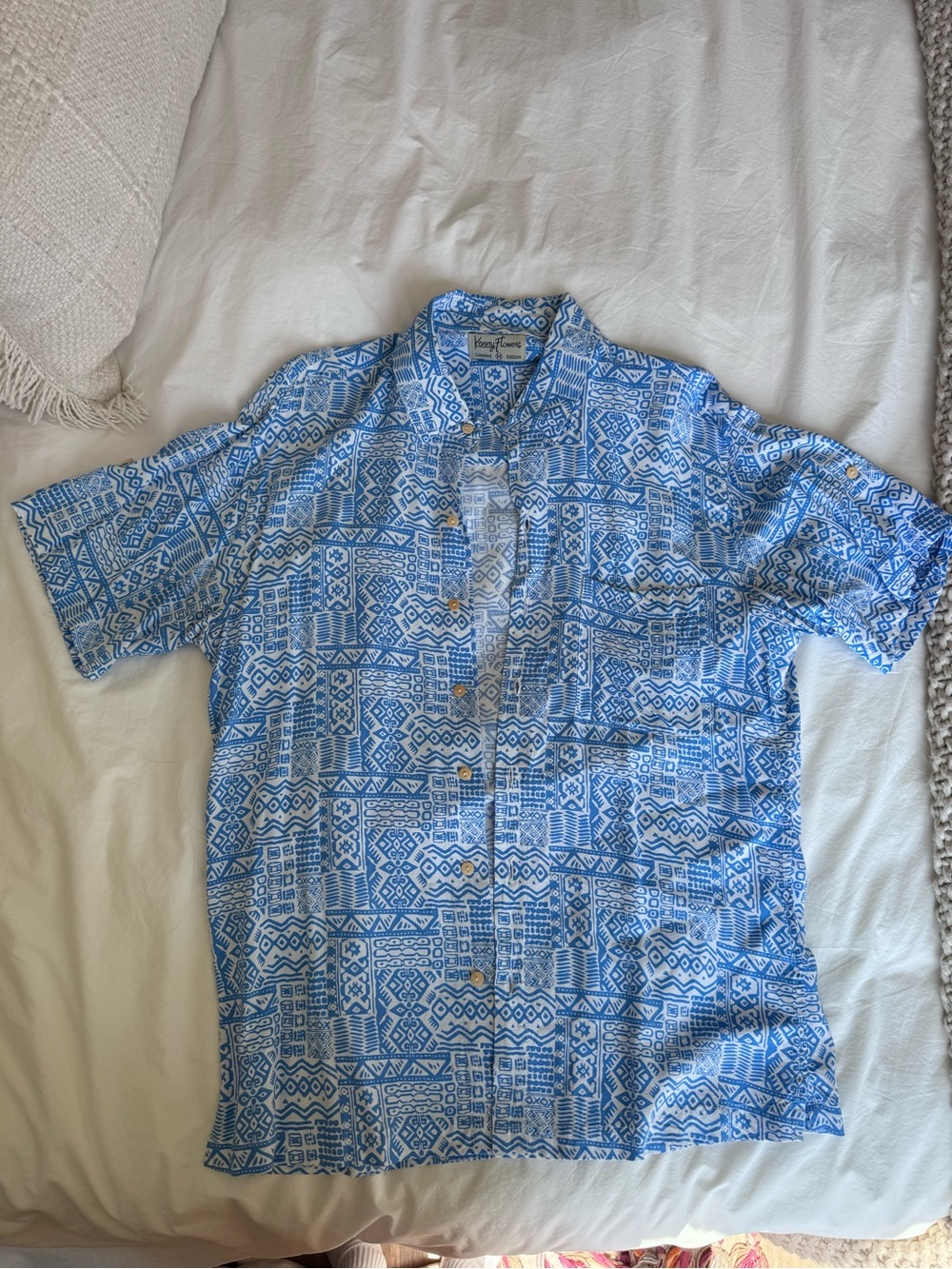Kenny Flowers Blue & White Short-Sleeve Button-Down Camp Shirt